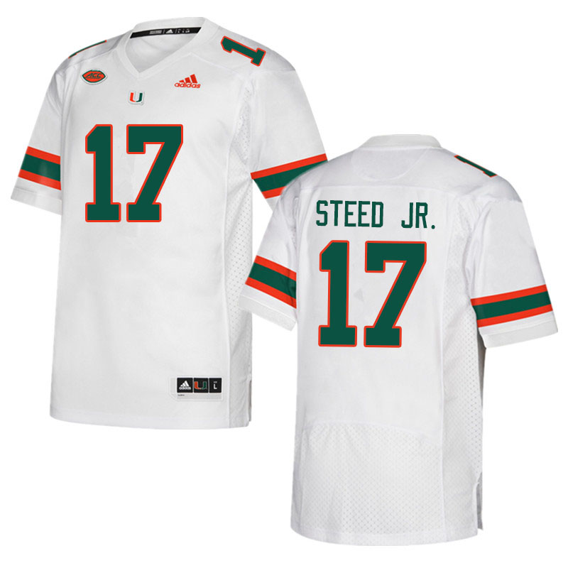 Men #17 Waynmon Steed Jr. Miami Hurricanes College Football Jerseys Sale-White